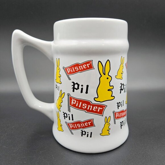 Pilsner Beer Stein Bunny White Collector Mug Yellow Rabbit Ceramic Flag Read - Picture 7 of 11